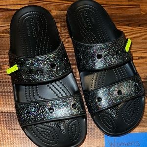 Crocs black sparkly sparkle slides sandals brand new size 7